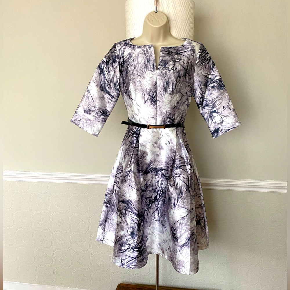 Vicky & Lucas Abstract Botanical Belted Party Dress - size S